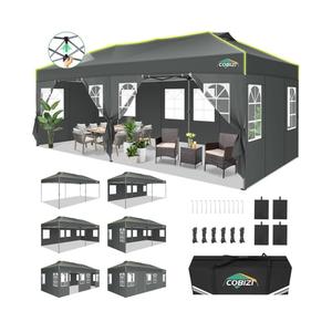COBIZI 10x20 Pop Up Canopy Tent with 6 Removable Sidewalls, One Push Party Tent Outdoor Waterproof Event Canopy with Air Vent for Parties Commercial Wedding, 3 Height, Carry Bag, Sandbag, Black