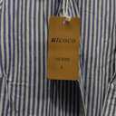 utcoco Womens Casual Short Sleeve Button Down Tie Waist Ruffled Striped Maxi Shirt Dress, Size L