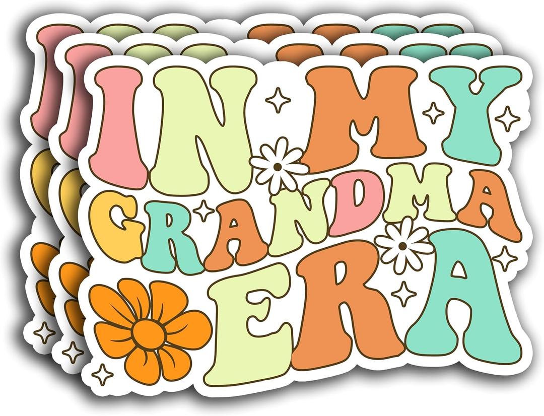 (3Pcs) in My Grandma Era Sticker, Mom Mama Nana Gigi Sticker Waterproof Vinyl Sticker Decals for Books Laptops Phone Water Bottles Tumbler Cup Kindle 3x2.5 Inch