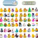 72 Set 24 Pcs Cruise Ducks for Hiding with Tags Random Assortment Rubber Ducks for Cruise Ship with 24 Pcs Cruising Duck Tags Carnival and 24 Pcs Rubber Bands for Swimming Bath Birthday Gifts