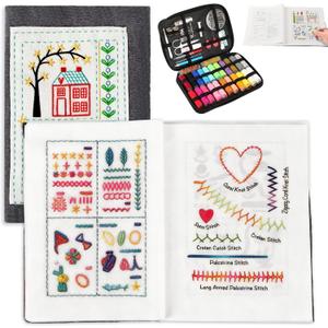 DIY Embroidery Stitch Book Kit,106 Patterns with Include Complete Toolkit and Instructional Tutorial, Embroidery Stitch Book for Beginners and Embroidery Enthusiast