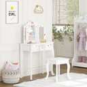 UTEX Kids Vanity Table and Chair Vanity Set with Mirror Makeup Dressing Table with Drawer, Play Vanity Set,White
