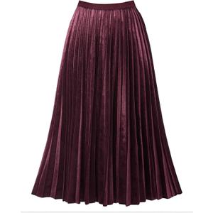GOOBGS Women's Pleated A-Line High Waist Swing Flare Midi Skirt (XXL)