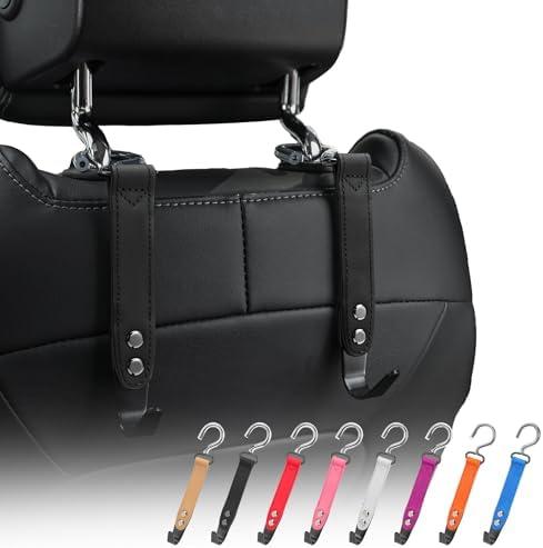 compuda Car Hooks,Car Purse Hook,Car Headrest Hook 2 Pack Leather Headrest Hooks for car Accessories,SUS304 Car Bag Hooks(Black)