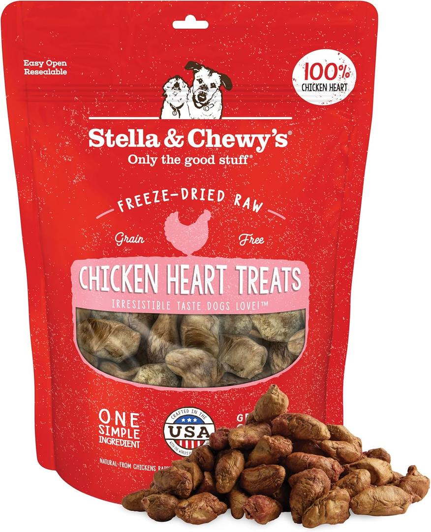 Stella & Chewy's Freeze-Dried Raw Chicken Heart Dog Treats - Single Ingredient, No Additives - Premium Training Treats - Perfect For Picky Eaters - 11oz Bag (11.5 Ounce (Pack of 1))