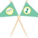 VOWFOO Golf Themed Toothpick Flags, 20 PCS Hole In One 1st Birthday Golf Cocktail Picks Mini Stick Cupcake Toppers Flags for Baby 1st Birthday Party Food Bar Decorations (Stripe Hole In 1) Pack of 2