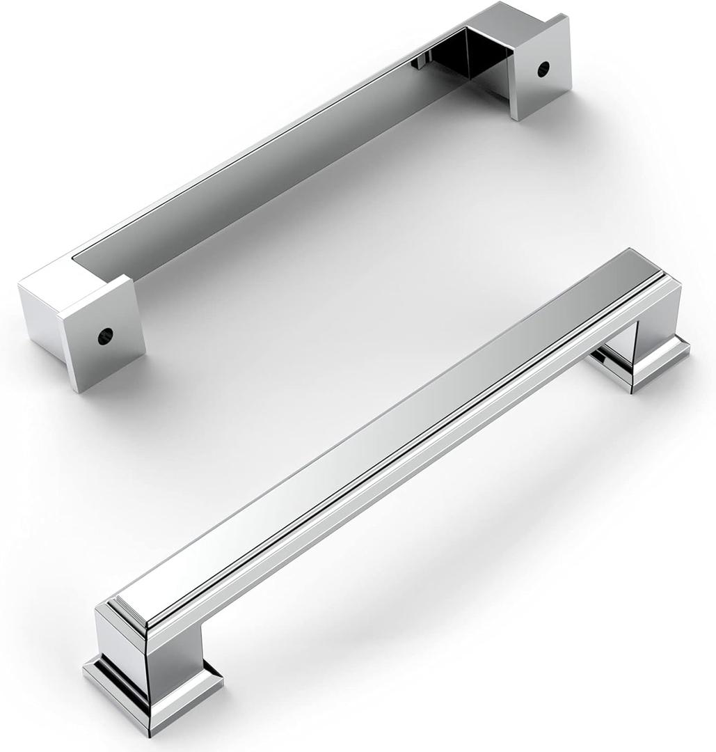 Amerdeco 10 Pack Polished Chrome Cabinet Pulls 5 Inch(128mm) Hole Center Cabinet Hardware Kitchen Cabinet Handles for Bathroom Drawer Pulls Dresser Pulls ZH0001