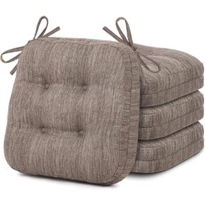 Shinnwa Kitchen Chair Cushions Set of 4, Dual-Layer Memory Foam Dining Chair Cushions, Patented Design Seat Pads with Ties, 16.5 x 16.5 x 3.5 In, 4 Pack, Light Brown