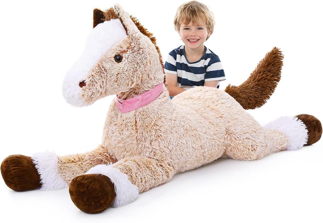 Large Horse Plush Stuffed Animal, Big Horse Pillow Plush Toy, Ridable Huge Stuffed Pony, Giant Horse Plush Pillow for Kids 45 inches