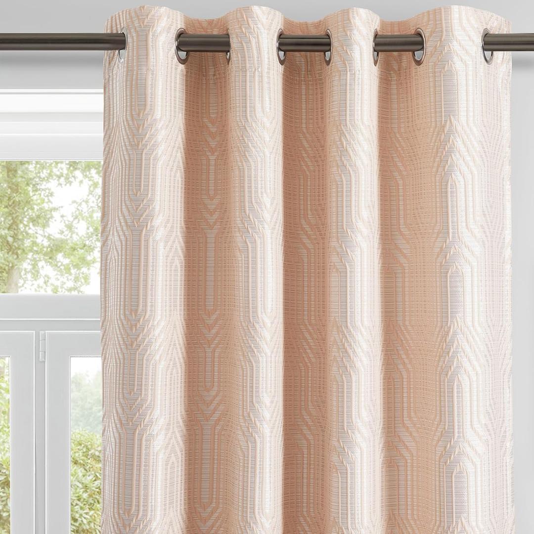 Sand and Silvery 100% Blackout Curtains 63 Inch Length 2 Panels, Jacquard Thermal Insulated Noise Reducing Grommet Drapes for Bedroom Living Room, 2pcs, 52" W x 63" L