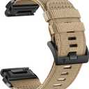 Abanen Rugged Nylon Watch Bands for Garmin Fenix 8 51mm / Enduro/Instinct 2X / epix Pro 51mm, Adjustable Sports Wrist Strap with Stainless Steel Clasp for Fenix 7X / 6X /5X, Instinct 3 50mm (Coyote Tan)