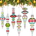 Soulchen 6 Pcs 6.3 Inch Glass Finial Christmas Ornaments Silver Drop Hanging Christmas Tree Hanging Ornament Vintage Finials Glass Assorted Mercury Decor for Xmas Tree Party Holiday Decoration