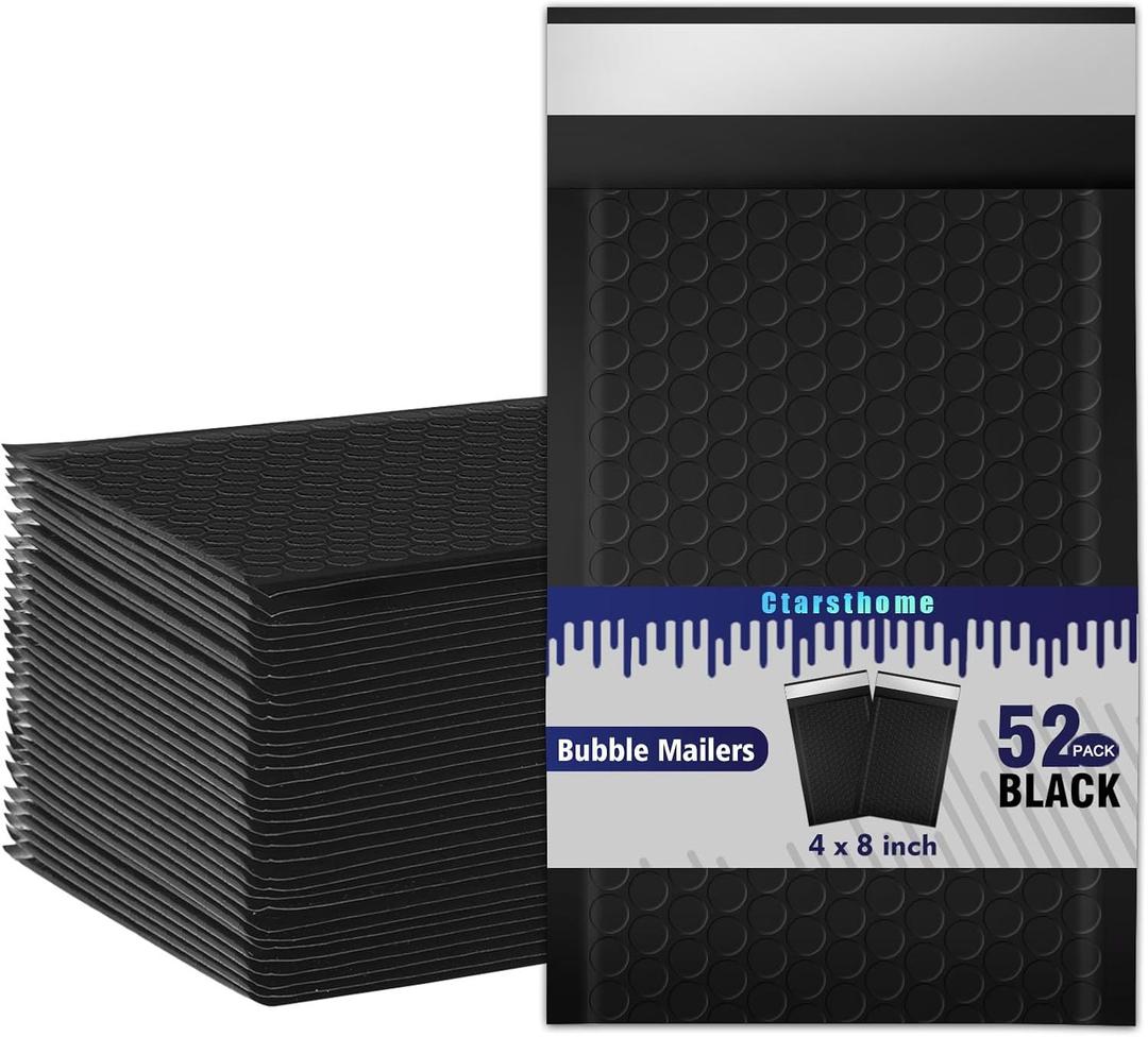 52 Pack Bubble Mailers 4x8inch Padded Envelopes Thin Mailing Envelopes Waterproof Bubble Opaque Padded Mailers Self Seal Adhesive Shipping Bags for Mailing Jewelry Makeup Small Business (black)