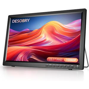 Desobry 15.7 inch Portable TV with Antenna, Portable Small TV with ATSC Tuner, Rechargeable Battery Operated Mini LCD Monitor 1080P,Built-in Stand,HDMI Input,USB,AV in,Supports Camping,Kitchen