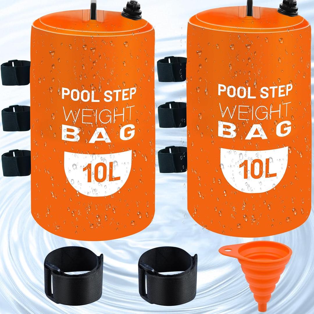 2PCS Pool Ladder Weights 10L Universal Pool Step Weights Sand Bag Waterproof 500D PVC Swimming Pool Stair Weights for Above Ground and Inside Pool with 2 Nylon Handles and 1 Funnel Orange