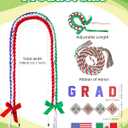 Mexican American Graduation Lei, Class of 2026 Ribbon Lei with Honors Cord and Wristband, USA Mexico Graduation Leis Accessories for Grads, Congrats Gifts for High School College