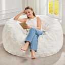 Hobestluk Bean Bag Chairs Beanbag Chair with Filler Adult Bean Bags with Fluffy Cover, Giant Bean Bag Chairs for Adults for Living Room, Bedroom (White, 4FT - 44 x 44 x 24)