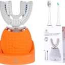 Electric U Shaped Toothbrush for Adult,360 Degree Automatic Cleaning, Ultrasonic Tooth Brush has 23760 Nylon Bristles and 3 Modes Standard, Fast, Ultra Fast(Orange)
