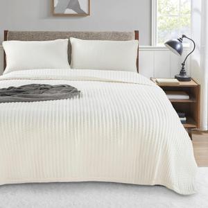 Quilt-Bedding-Coverlet-Blanket-Set, Machine Washable, Ultra Soft, Lightweight, Stone-Washed, Detailed Stitching - Solid Color Cal King Quilt Set