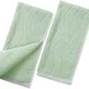Jacquotha Hand Towels 2 Pack - Sage Green Wavy Striped Hand Towels for Bathroom, 100% Natural Cotton Soft Absorbent Decorative, 13x29 Inches