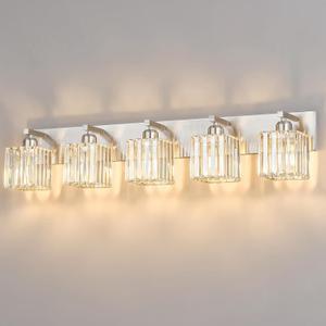 Modern Vanity Light 5-Lights Brushed Nickel Vanity Light Crystal Bathroom Wall Light Bathroom Light Fixtures
