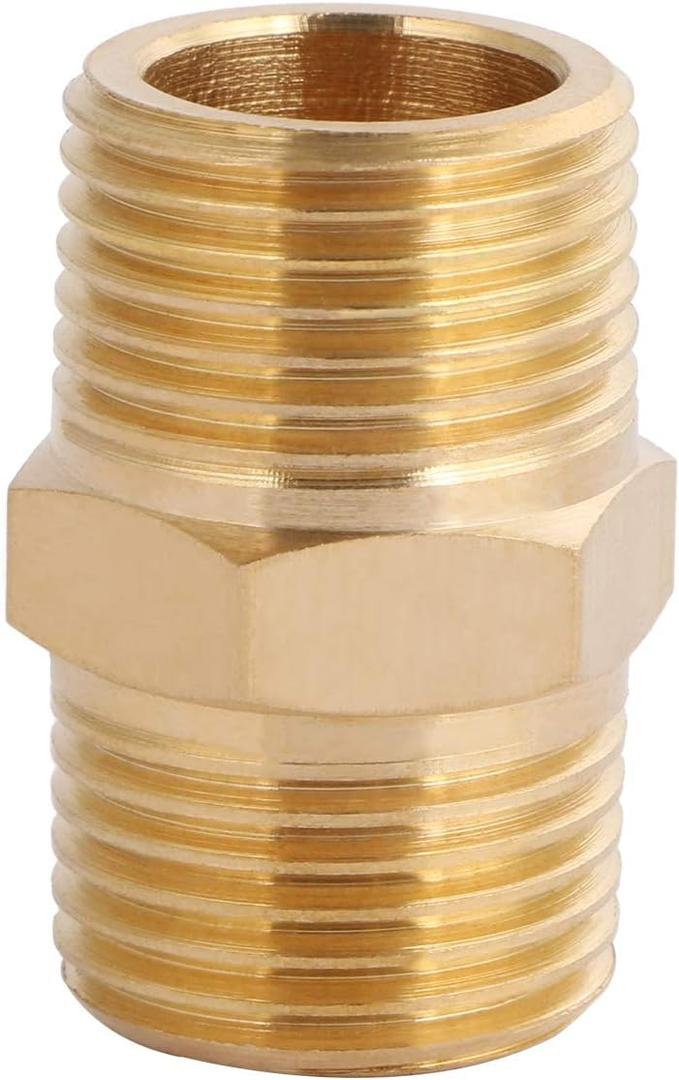 U.S. Solid Brass Pipe Fitting, Hex Nipple, 3/8" x 3/8" NPT Male Pipe Adapter