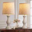 Seealle Farmhouse Table Lamps Set of 2 - Rustic Bedroom Lamps for Living Room, 22" Boho Bedside Lamp for Night Stands End Table Office Desk Lamp Nightstand Clearance Decorating with Linen Shades (A. Antique Grey)