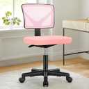 DUMOS Armless Office Chairs with Wheels Cute Home Desk Chair No Arms, Ergonomic Adjustable Swivel Rolling Task Chair, Comfy Mesh Mid Back Computer Work Vanity Chair for Small Spaces, Hot Pink