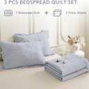 QSH Cornflower Blue Stonewashed Cotton Oversized King Quilt Bedspread Set(128"x120"),3PCs Farmhouse Ruffle Bedspread California King,Ultra Soft Lightweight Crinkle Quilt Coverlet with Pillow Shams
