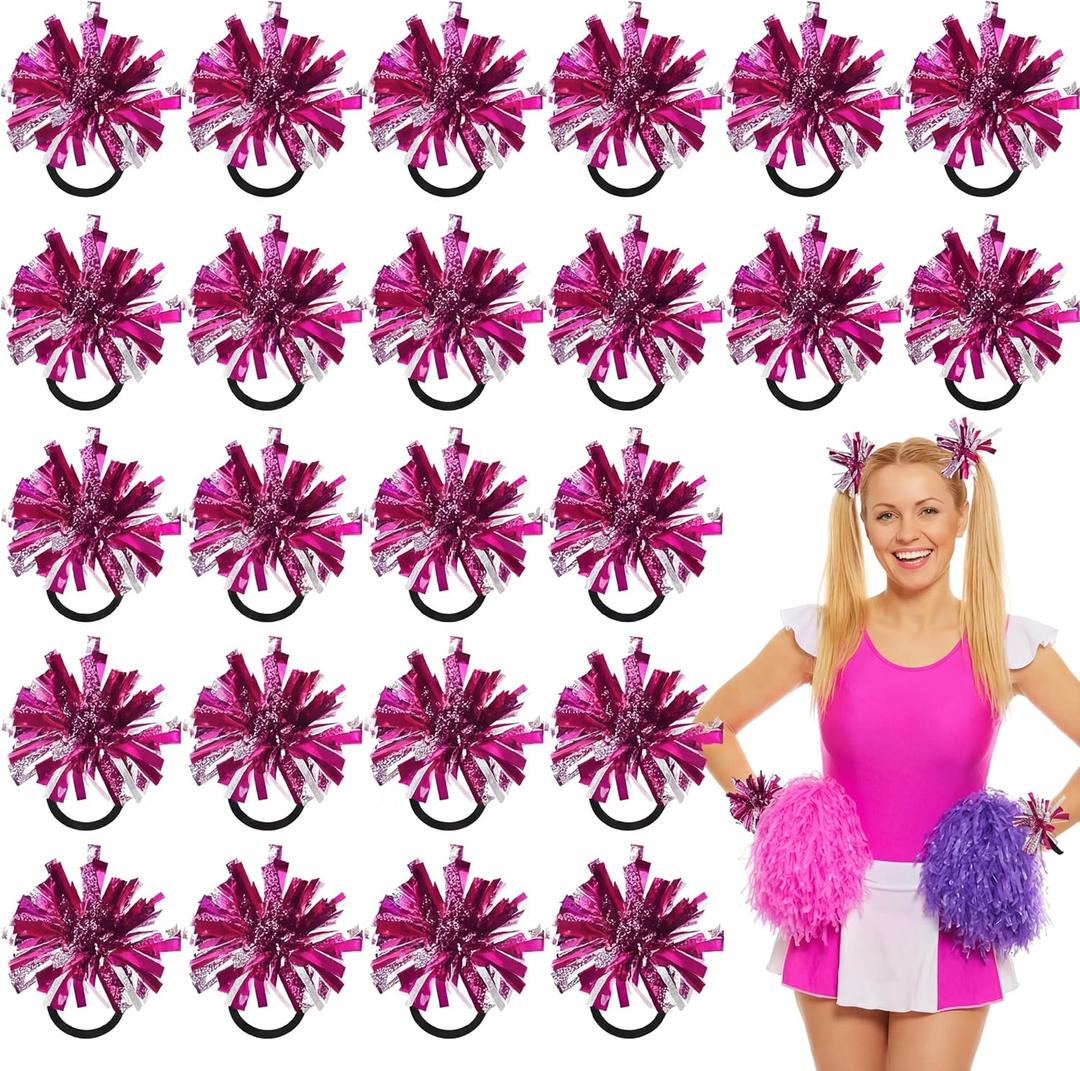 Shappy 2 Color Mini Pom Poms Hair Ropes for Football Cheerleading 4 Inch Ponytail Holder for Team Spirit Sports Dance Cheer