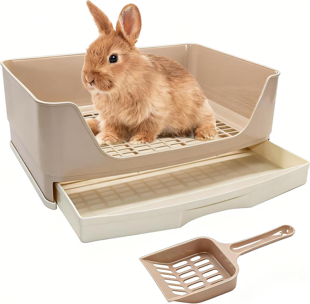 BWOGUE Large Rabbit Litter Box Toilet, Potty Trainer Corner Bedding with Drawer Larger Pet Pan for Adult Guinea Pigs, Rabbits, Hamster, Chinchilla, Ferret, Galesaur, Small Animals