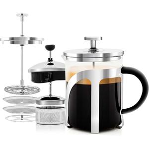 OVENTE French Press Coffee Maker, 20oz Heat Resistant Borosilicate Glass, BPA-Free Brewing Pot with 4-Level Filter System and Stainless Steel Plunger for Cold Brew Coffee, Tea and More, Clear FGC20T