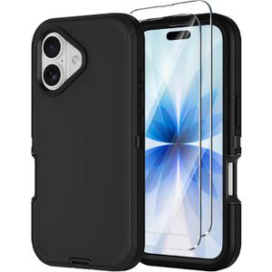 Annymall for iPhone 17 Case with Screen Protector, Heavy Duty 3-Layer Drop Protection DustProof, Military Grade Shock-Absorbing Rugged Bumper Phone Cases Cover for Apple iPhone 17 6.3" 2025 (Black)