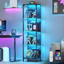 kepptory Display Case with LED Lights, Display Cabinet with Glass Storage Shelves, 4-Tier Display Shelf with 4-Layer Small Display Shelves for Collectibles, Curio Cabinet, Black (59 Inch)