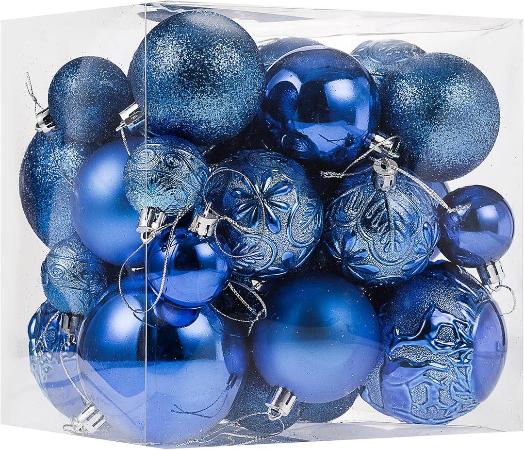 Senjie Blue Shatterproof Christmas Ornaments, 32 Pcs, Plastic, Hanging, Christmas, Wedding