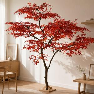 Artificial Japanese Maple Tree 7FT - Large Faux Fall Maple Tree with Realistic Red & Orange Leaves Tall Fake Floor Plant Indoor for Home Office Living Room Patio Decor
