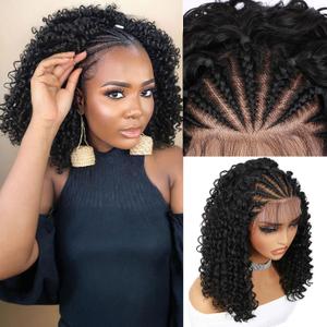 Fancy Hair Cornrow with Curly Hair Wig HD Lace Front Braided Wig with Baby Hair Pre Plucked Glueless Transparent 13x4 Inch Lace Frontal Wig for Black Women