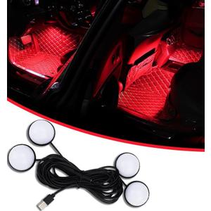 Car Interior LED Lights,Car Accessories, Automotive Ambient Neon Light Kit with USB Port, Gifts for Men and Women, 4 in 1 Decoration Lights for Car, Garden, Home, Party (Red)