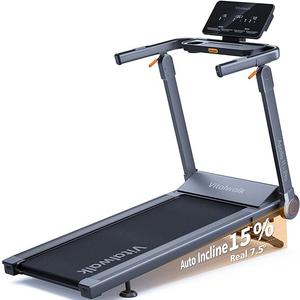 Foldable Treadmill with 15% Auto Incline & 10MPH - Commercial 3.5HP Brushless Quiet, 18"x48" Wide Running Deck, Walking Pad Treadmill for Home Gym Office, 350lbs Capacity, APP - No Installation