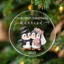 2 x Our First Christmas Married Ornament 2025, Cute Penguin Couple Married 3.54" Acrylic Ornament, First Christmas As Mr and Mrs, Newlywed Gifts for Couples - Bridal Shower, Just Married, Wedding Gifts