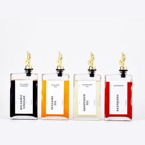 Olive Oil Dispenser Bottle for Kitchen, Soy Sauce Dispenser, Cooking Vinegar Dispenser Set, Glass Oil Cruet with 4 Pourer Spouts, Coffee Syrup Dispenser (Golden Daisy, 4 Pack)