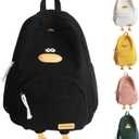 Duck Cute Backpack, Large Capacity Cute Funny Aesthetic Kawaii Corduroy Mochila (Black)