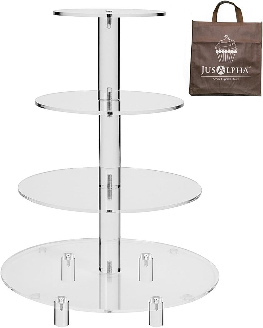 Jusalpha 4 Tier Round Wedding Acrylic Cupcake Stand Tree Tower Cup Cake Display (4 Tier (Tall version))