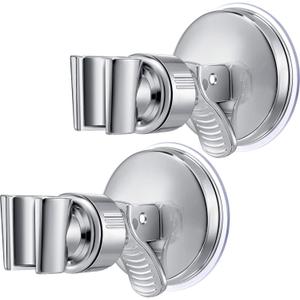 Zhehao Adjustable Shower Head Holder, Removable Suction Cup Shower Head Holder, No Drill Wall Mounted Suction Bracket with Chrome Polished for Marble Glass Metal Ceramic(2,Silver Wrench)