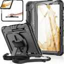 Case for Samsung Galaxy Tab S8/S7 11-inch 5G Tablet Case 2022/2020, [with Tempered Glass Screen Protector],360 Rotating Kickstand/Hand & Shoulder Strap/S Pen Holder (Black)