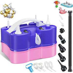 3-in-1 Electric Balloon Pump, Portable Electric Air Pump for All Balloons Inflatables Dual Nozzle Balloon Blower Machine for Latex 260q Foil Balloons 110V AC Inflator Deflator for Inflatable Pool Bed