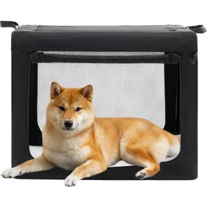 NEWBULIG Collapsible Dog Crate 30 Inch, Portable Travel Crate for Dogs and Cats, Soft Foldable Pet Kennel with 3-Door Mesh Windows Indoor & Outdoor (29.9"L x 20.9"W x 25.0"H, Black)