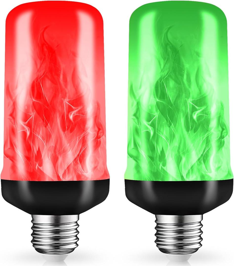 Red Green Flame Light Bulbs, Christmas Light Bulbs, LED Flickering Fire Light Bulb 4 Modes with Gravity Sensor, E26 Base for Christmas,Halloween,Porch, Patio, Party, Indoor Outdoor Decor