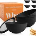 40 OZ Unbreakable Cereal Bowls with Lids, Wheat Straw Bowls Set of 4 with Unique Pattern, Reusable Plastic Bowl for Cereal, Soup, Salad and Ramen, Indoor & Outdoor Essentials, Black