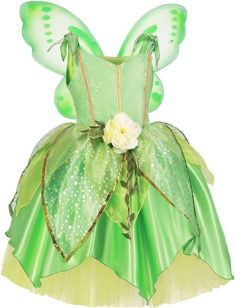 Princess Costume for Girls Princess Dress Halloween Birthday Party Outfits for Little Kids (6-7T, Tinkerbell)